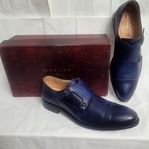 Mezlan Blue Leather Double Monk Dress Shoes,  Size 10.5 M